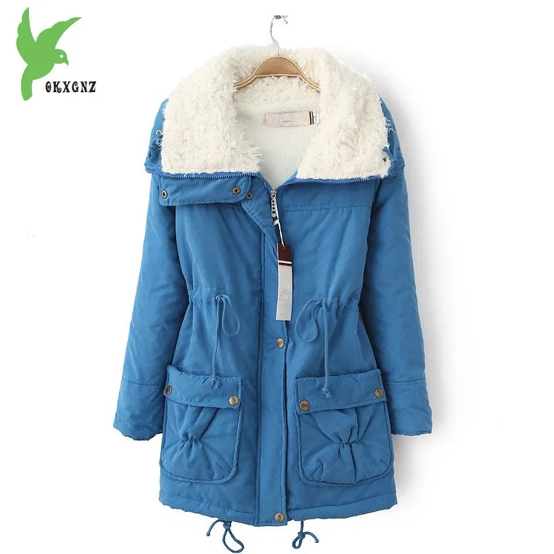 

2018 Women Winter New Korean VersionLong Section Self-cultivation Peach Skin Cotton Female DrawString Waist Lamb Warm Coat
