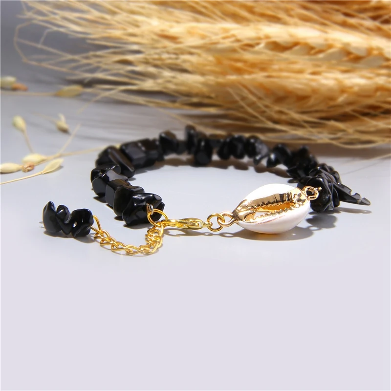 Cowrie Shell Bracelet Natural Stone Chips Crystal Seashell Hand Chain Bracelet for Women Femme Beach Jewelry Bohemian