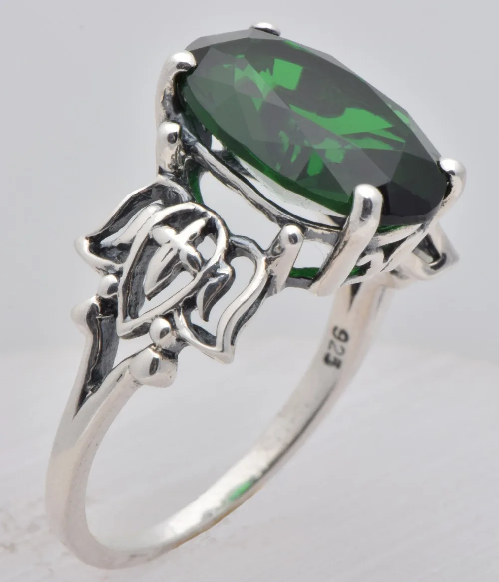 

Valentine's day New trend in girl socialite non-mainstream retro ancient silver 925 sterling silver emerald ring