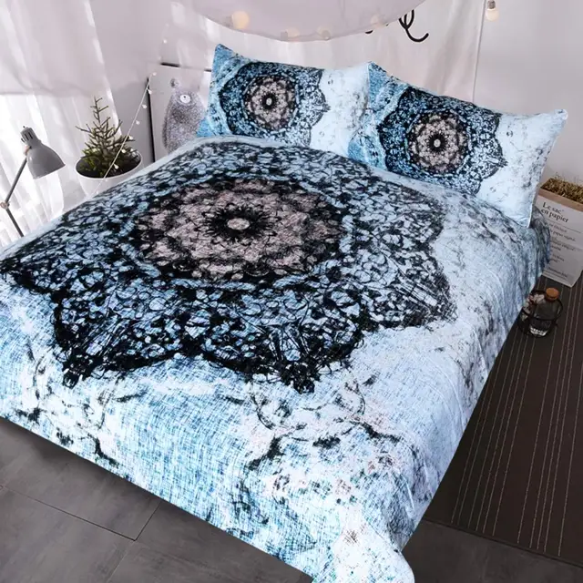 Lotus Flower Tie Dye Bedding 3 Piece Watercolor Blue Tye Dye Bed