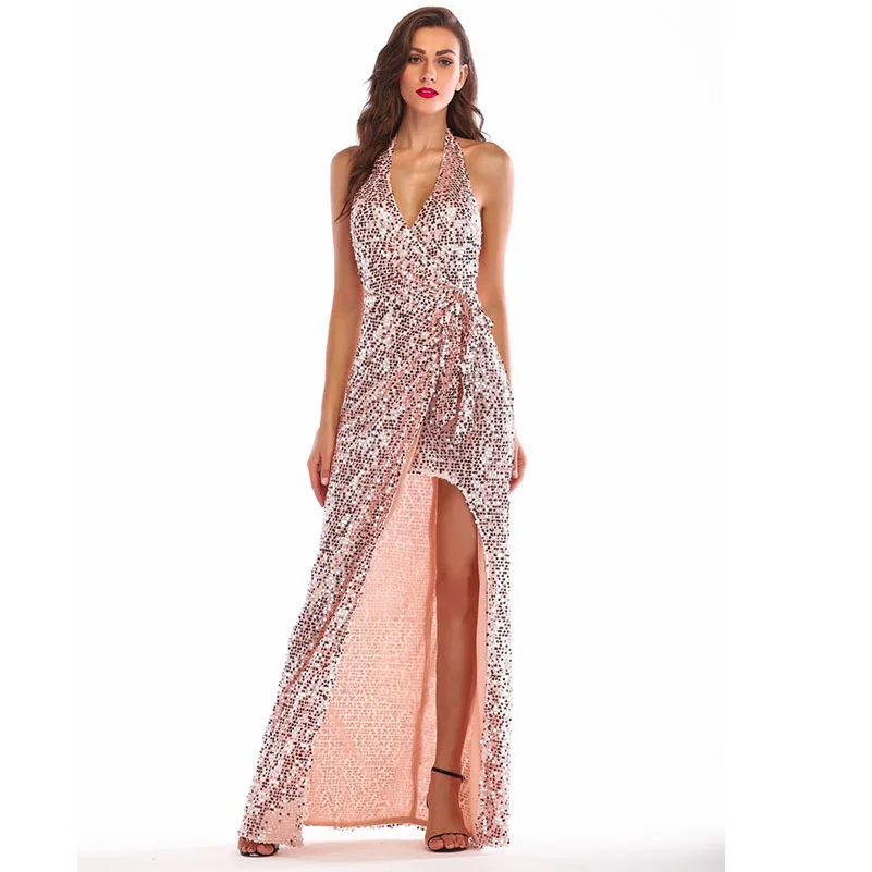 MUXU розовое платье с блестками vestido vestidos женское Макси сексуальное femme ete 2018