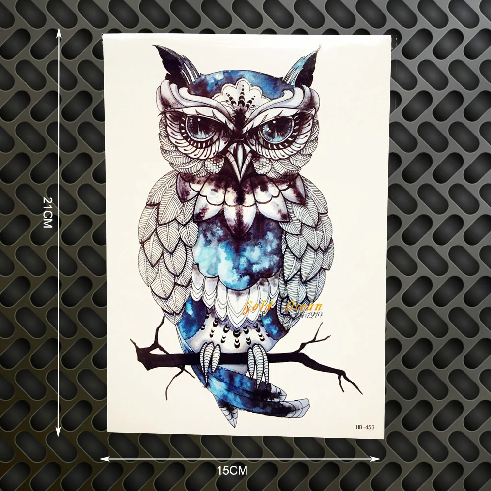 1 PC Snowy Owl Hedwig Desain Besar Lengan Lengan Tato Flash Henna