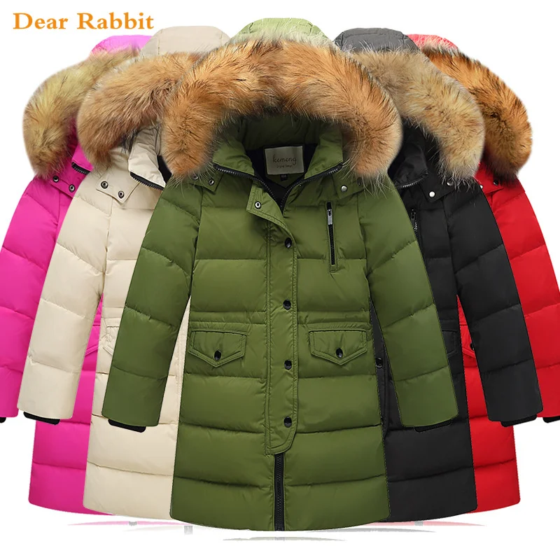 

2018 New Children Winter Duck Down Jackets Girls clothing Thickening Warm Boys long Big Fur Hooded Outerwear Coats Kids parka