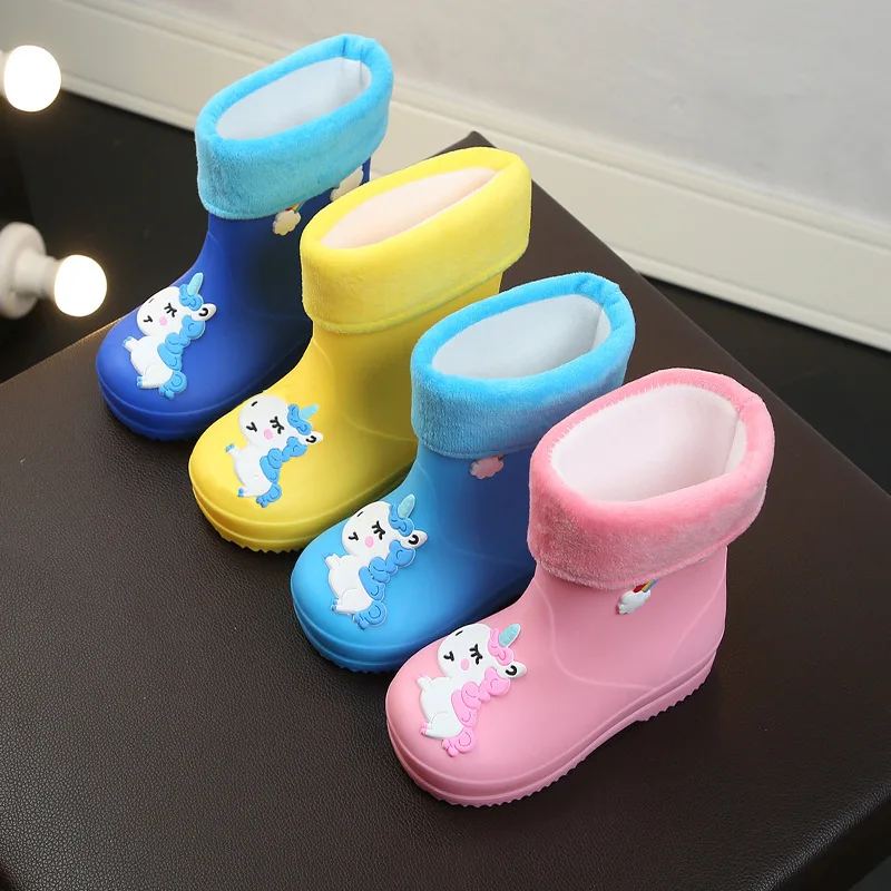 

Baby Girls Rain Boots Kids For Boys Rubber Rain Boots Waterproof Non-slip Children Rainboots Pink Unicorn Four Seasons Removable