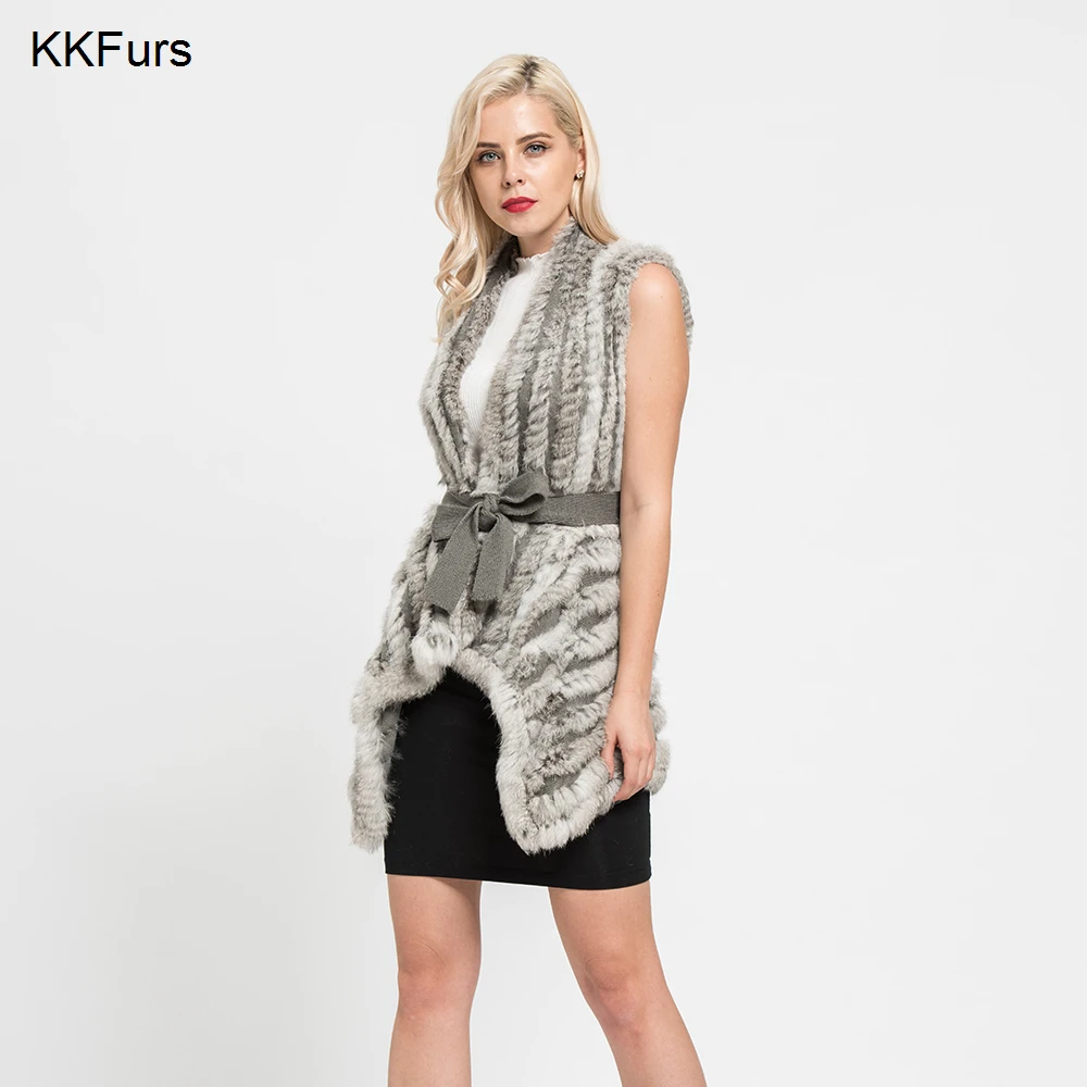 Style Tricoté Manteau Printemps Lady S7118 Natural Vraie Automne Lapin Hiver Vestes De Jkkfurs natural Femmes Mode Grey Fourrure Gilet Brown black XqxP1