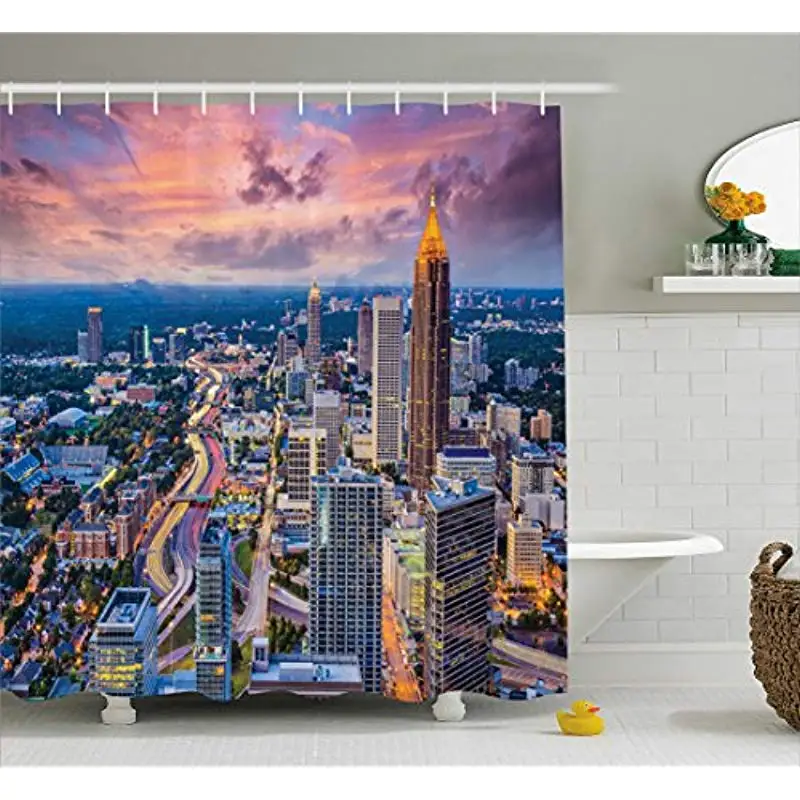 Vixm Modern Shower Curtain Atlanta City Skyline at Sunset with Hazy