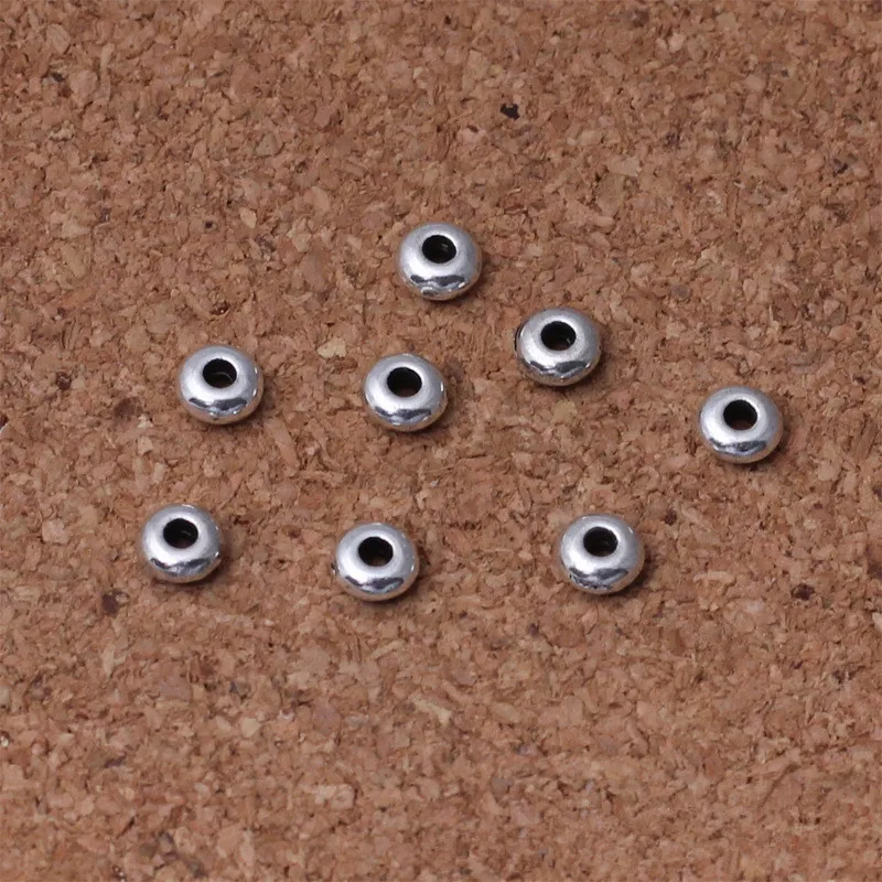 

30Pcs 5mm Retro Tibetan Silver Alloy Big Hole Spacer Round Bead Loose Flat Beads DIY Bracelet Charms Findings Jewelry Making C97