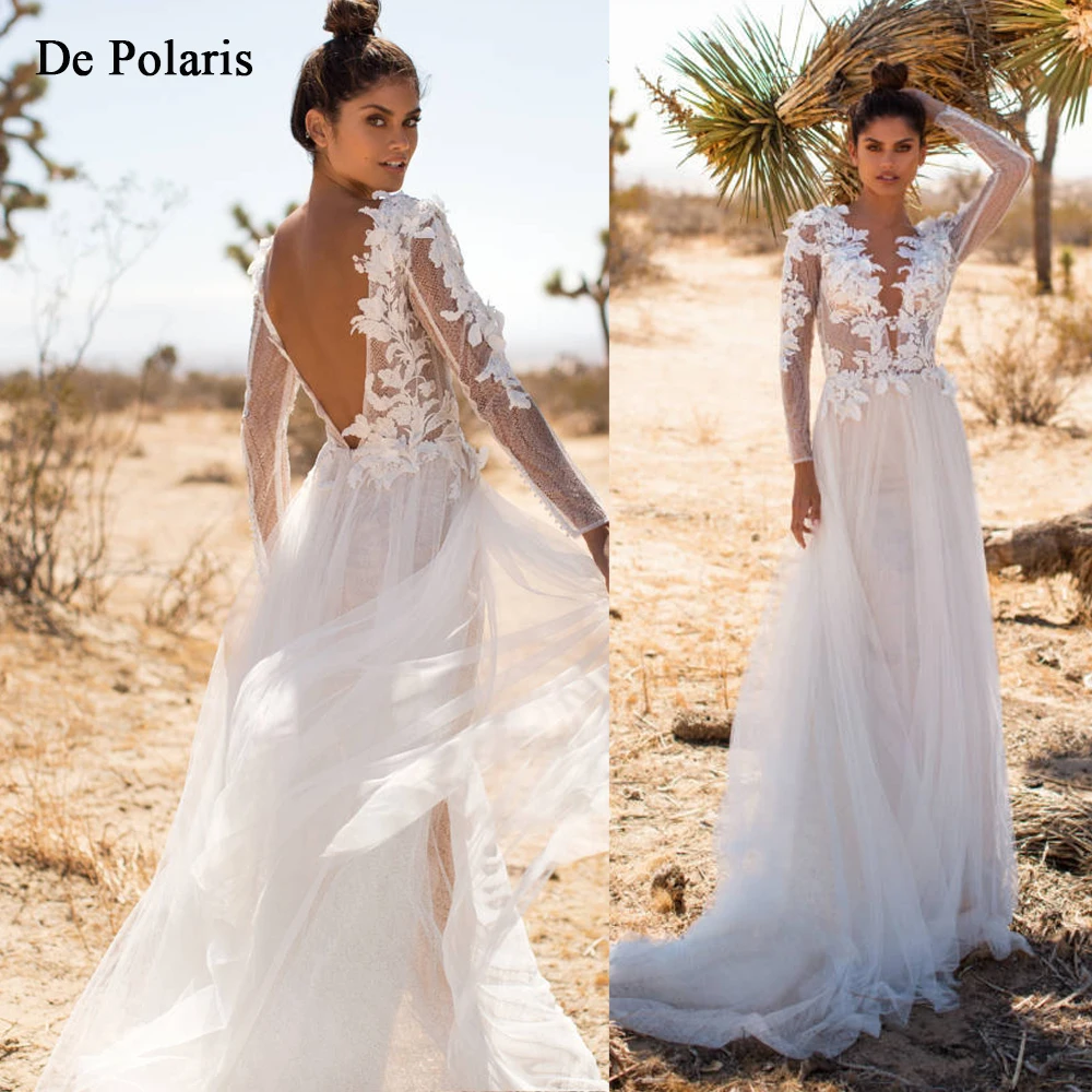 Мозаичные Цветочные Свадебные платья с вышивкой Vestido de Noiva v образным вырезом