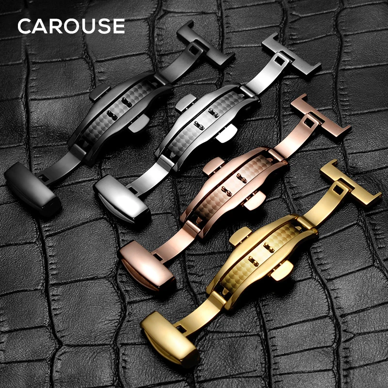 

Carouse Butterfly Buckl Watch Band Double Push Button Fold Strap Buckle Clasp Replacement 12 14 16 18 20mm Rose Gold Silver