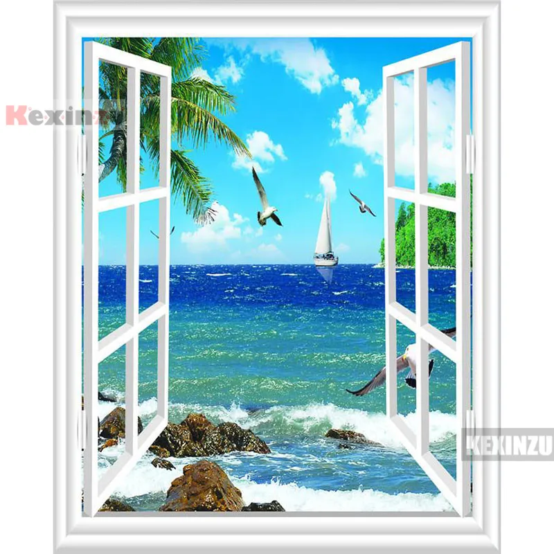 

kexinzu Full Square/Round 5D Diy Diamond Painting Cross Stitch "Window Scenery " Diamond 3D Embroidery Mosaic Home Decor 053
