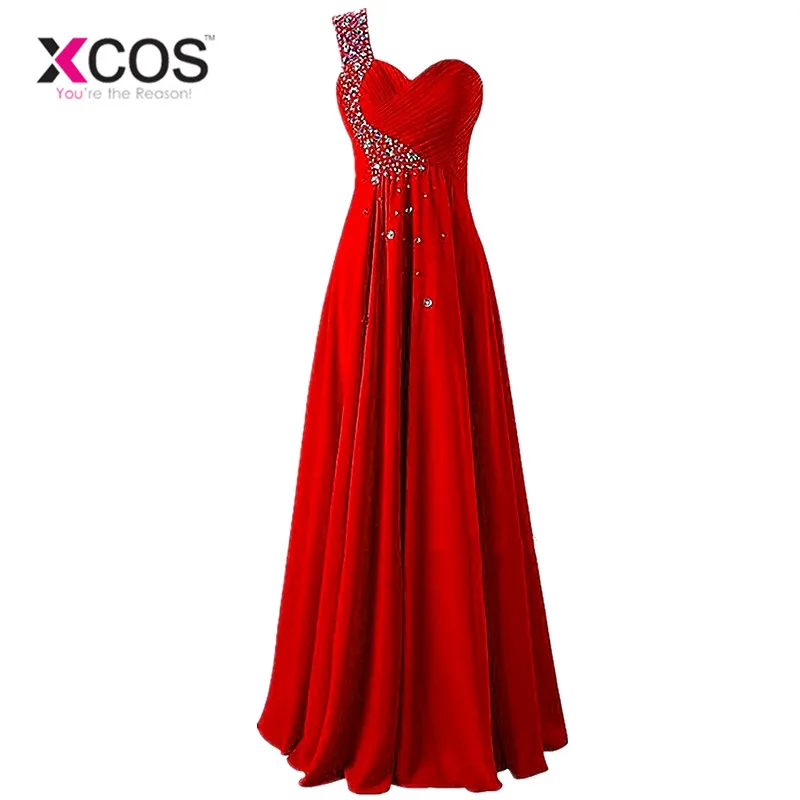 

XCOS Free Shipping One Shoulder Mint Green Bridesmaid Dress Long Women Wedding Party Dresses Pleat Floor Length vestido madrinha