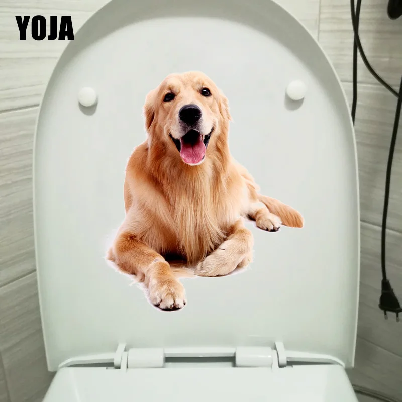 

YOJA 19.7*23.2CM Smiling Cute Dog Home Toilet Sticker Funny Cartoon Toiltte Wall Decals T1-0291