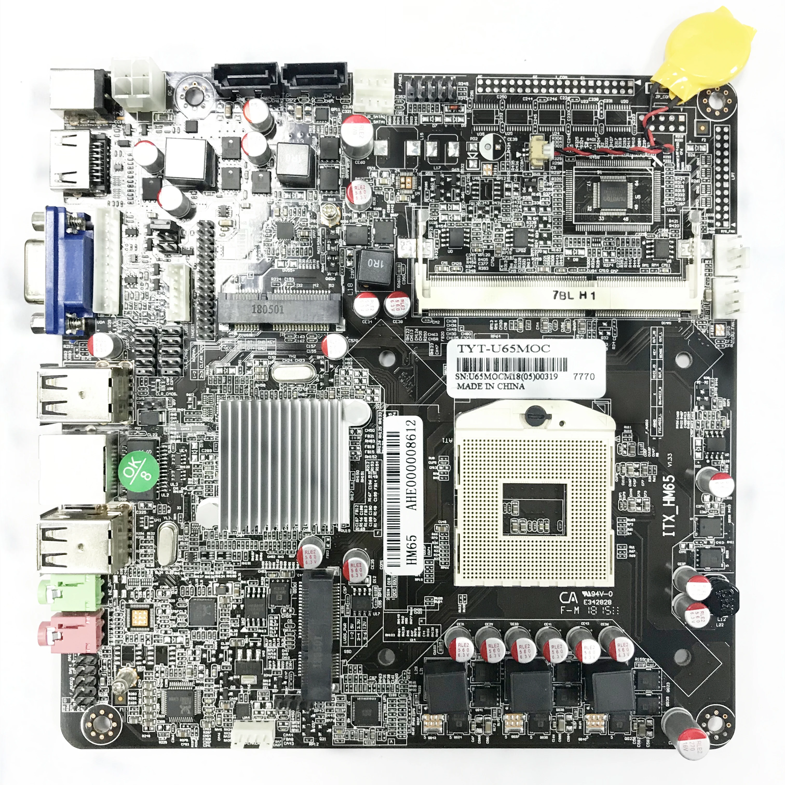 

PCWINMAX Mini ITX HM65-OC motherboard。support DDR3 8GB，socket PGA988，processor Intel SocketsI3/I5/I7
