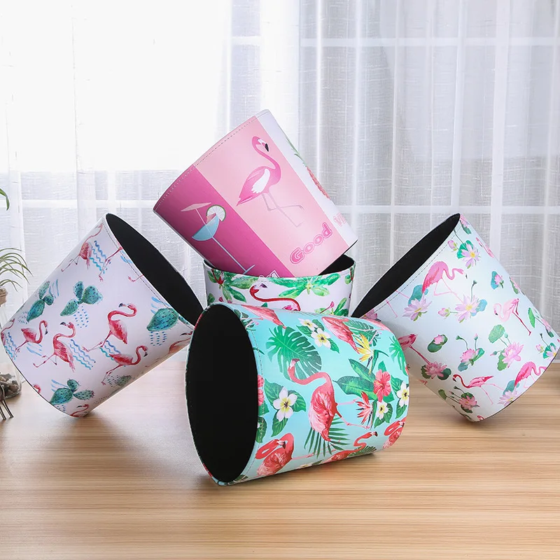 

Waterproof Leather Trash Can Household Storage Bucket Basket cartoon style Mini desk organizer living room garbage bin