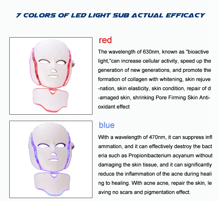 7 цветов светодиодный маска для лица машина фотонная терапия светильник омоложение кожи лица PDT уход за кожей маска для красоты с шеей