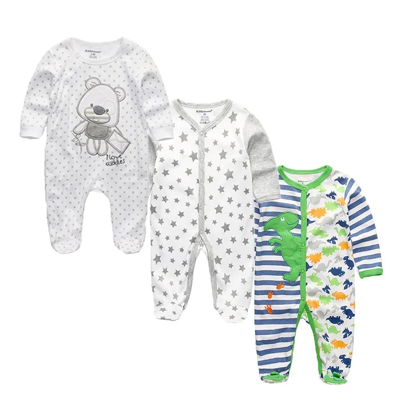 3 PCS/lot Newborn Long Sleeve Comfortable baby footed rompers Cotton cartoon baby boy girl clothes - Цвет: R10