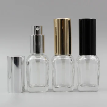 

20ml Square clear glass perfume pump bottle, empty glass bottle with black / gold / silver mist spray pump