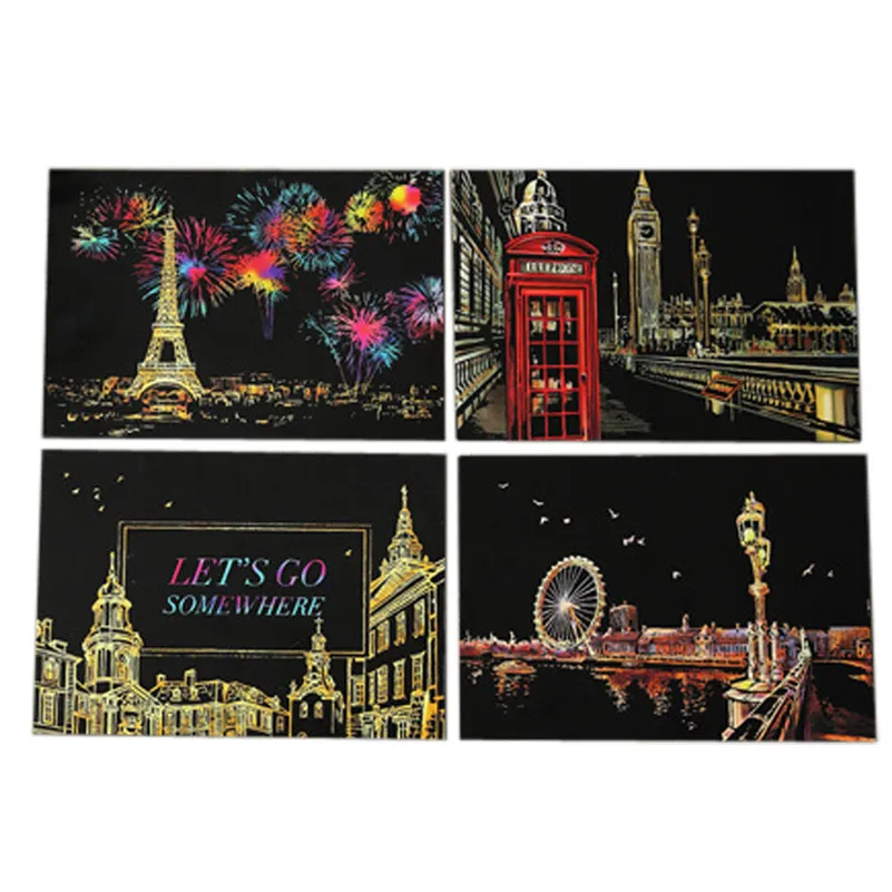 4 pièces 20x14cm magique Scratch Art peinture papier avec dessin bâton enfants jouet jouet éducatif pour bébé fille garçon enfants A1