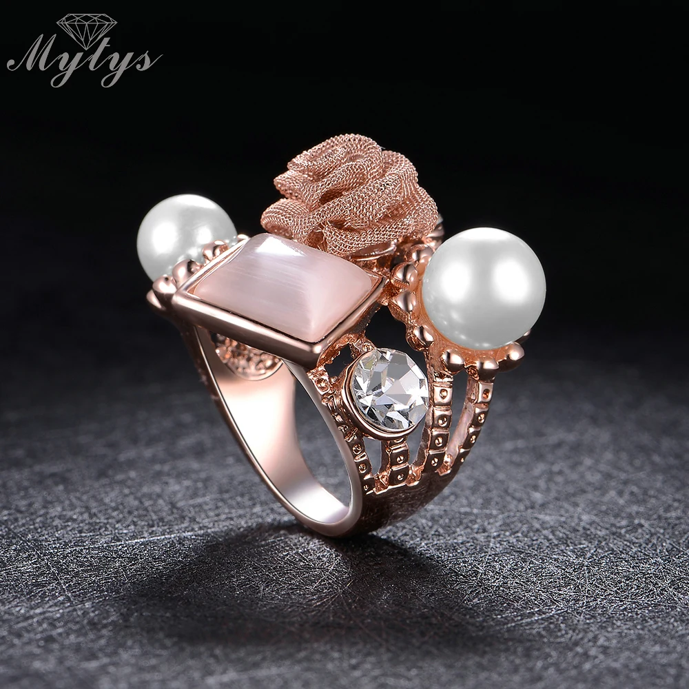 Кольцо Mytys Rose GP с цветами жемчужное кольцо кристаллом розы для вечеринок модные
