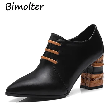 

Bimolter New Fashion Autumn Genuine Leather Zipper Pumps Patchwork High Heel Pointed Toe Women Shoes Western Style Pumps LCEA011