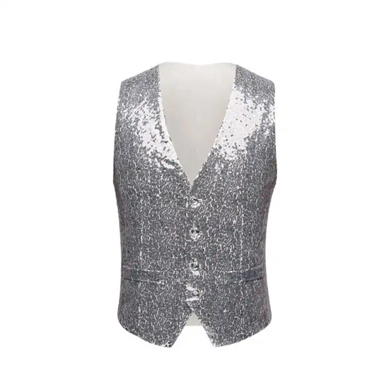 Sliver Vest Жилет золотой, серебряный, красный, синий с блестками Свадебная жилетка для жениха Homme DJ bar костюмы певцов ES014 - Цвет: Sliver Vest
