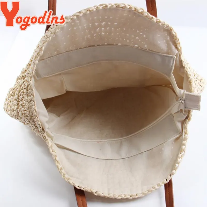 Yogodlns New Round Straw Bags Women Summer Rattan Bag Simple Style Handmade Woven Beach Knitted Bag Circle Bohemia Handbag Bali