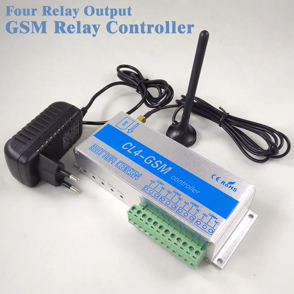 

Four Output Gsm Relay Switch Call Sms Remote Control Light, Curtains, Garage Door,Water Pump and Intelligent Home CL4-GSM unit