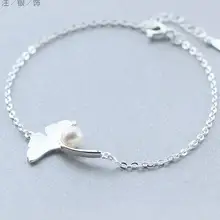 1 шт. ювелирные изделия из стерлингового серебра 925 пробы gingko gingkgo& Белый Круглый браслет из Жемчужной цепи Шарм LS207