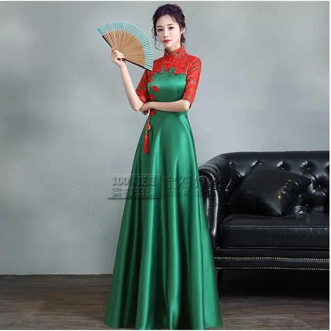 Китайский Восточный платья отличного качества зеленый китайский платье Кружево платье под старину равномерное Китайский 4 вида цветов