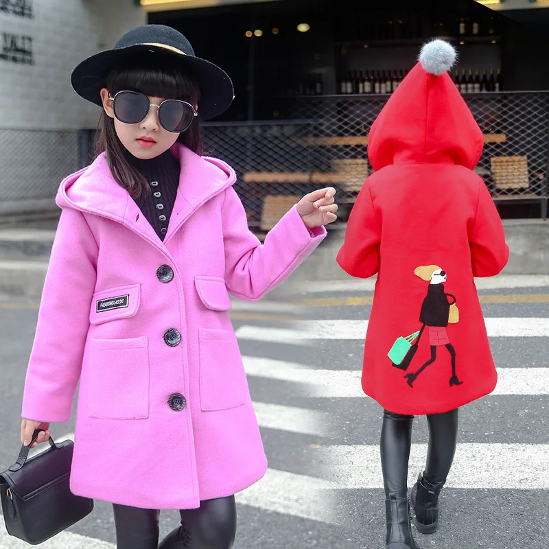 

2016 new spring long sleeve cute baby girl winter woolen coat print cartoon children girl's hoodies jackets outerwear coats