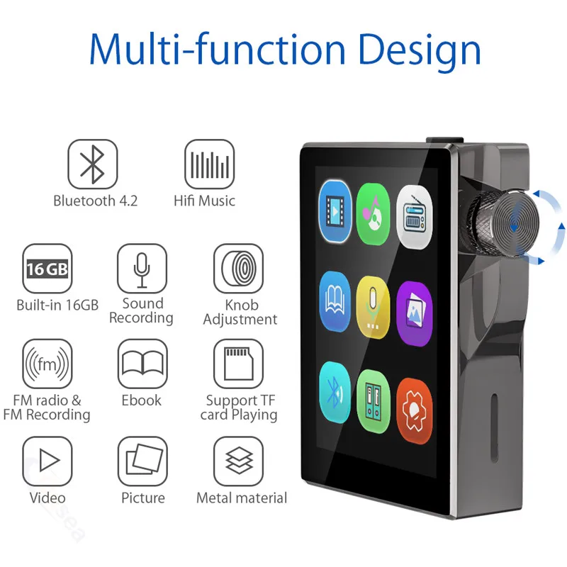 Comprar Reproductor MP3 con Bluetooth 16GB Radio FM reproductor de música HiFi Audio Digital sin pérdidas de alta resolución con grabación de vídeo E Book de 8GB