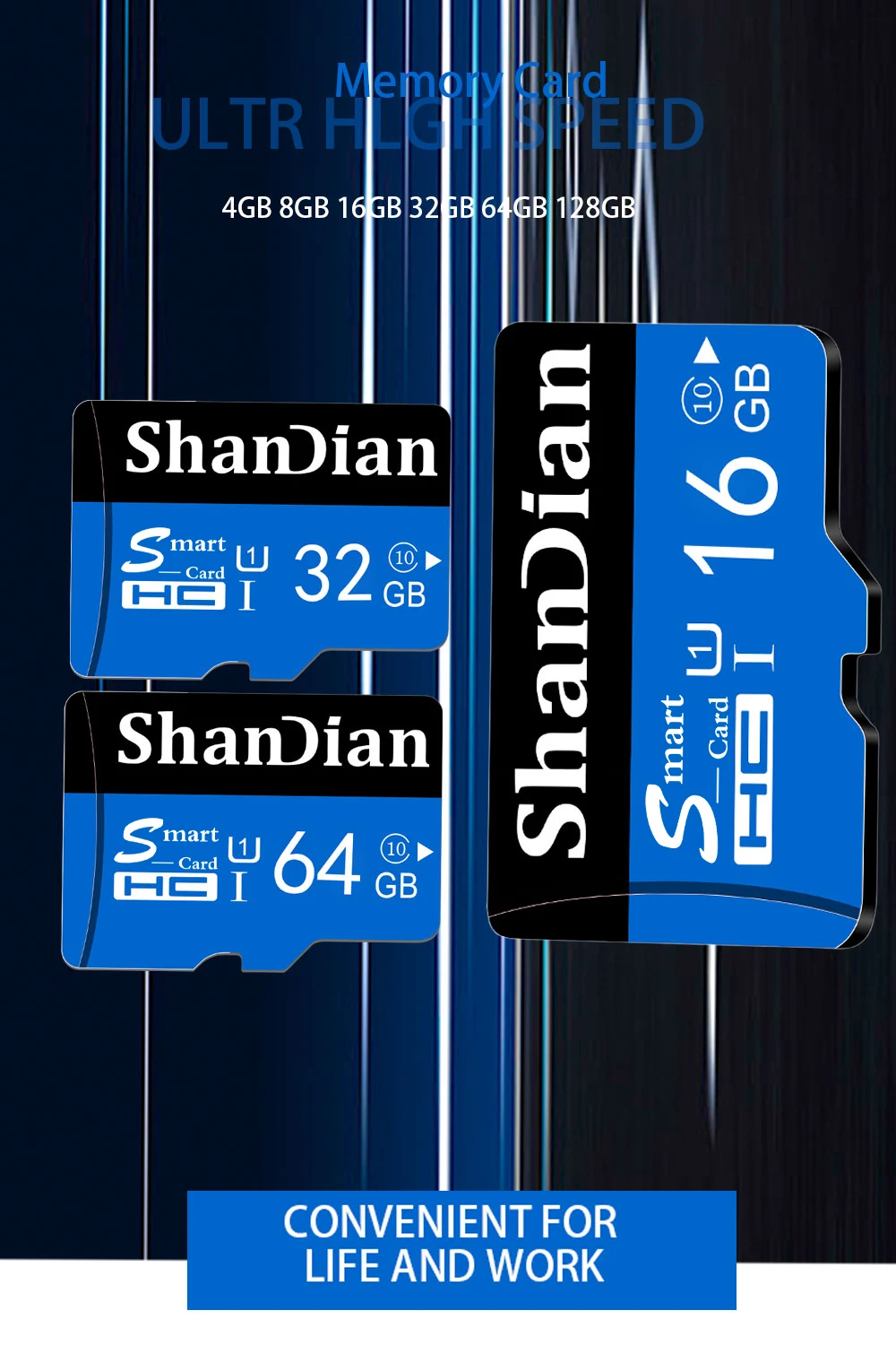 SHANDIAN Micro SD карта 128 Гб 64 ГБ 32 ГБ 16 ГБ Micro SD класс 10 высокая скорость для телефонов камера 8 Гб класс 6 память реальная емкость карты