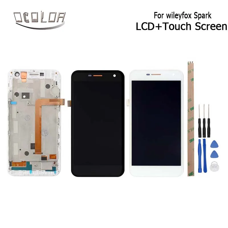 

ocolor Black White For Wileyfox Spark LCD Display and Touch Screen With Frame Digitizer Assembly Replacement+Tools+ Adhesive