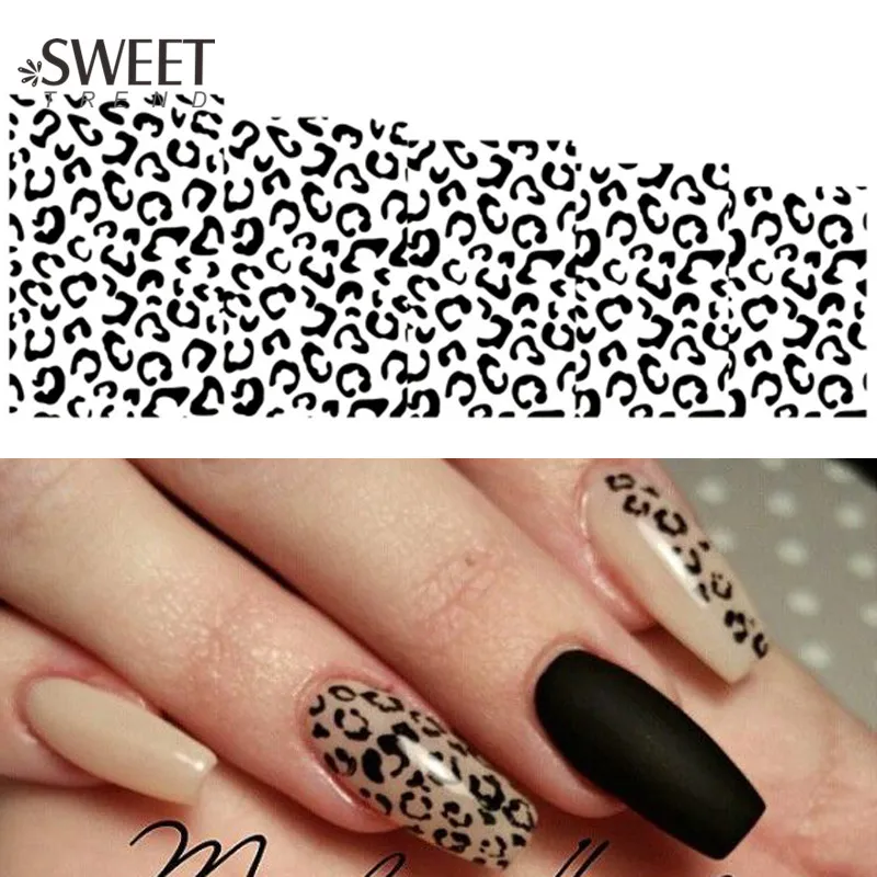 

1Sheet Sexy Leopard Nail Art Water Transfer Stickers Black/White Full Wraps Manicure Tools Watermark Nail Tips Decals B304