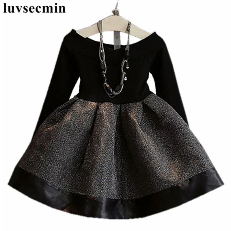 Новинка года; черное платье принцессы; сезон весна-осень одежда для девочек Детские платья с длинными рукавами для маленьких девочек; JW0783