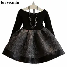 Новинка года; черное платье принцессы; сезон весна-осень одежда для девочек Детские платья с длинными рукавами для маленьких девочек; JW0783