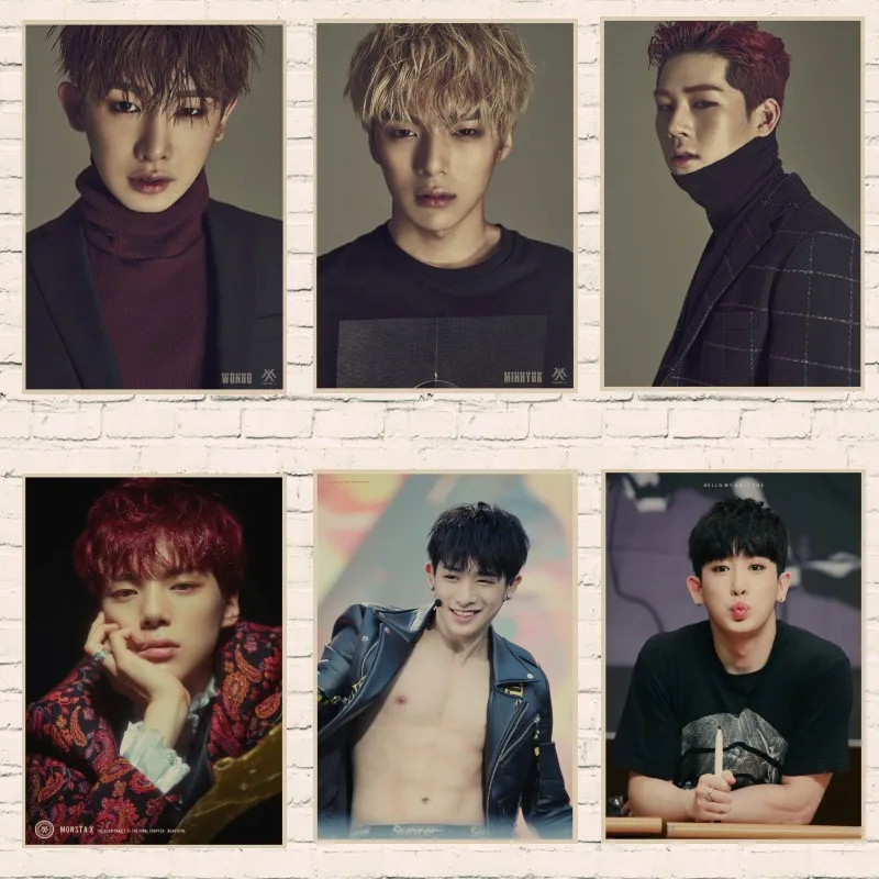 Ретро постеры MONSTA X Корейская группа из крафт бумаги четкие изображения принты