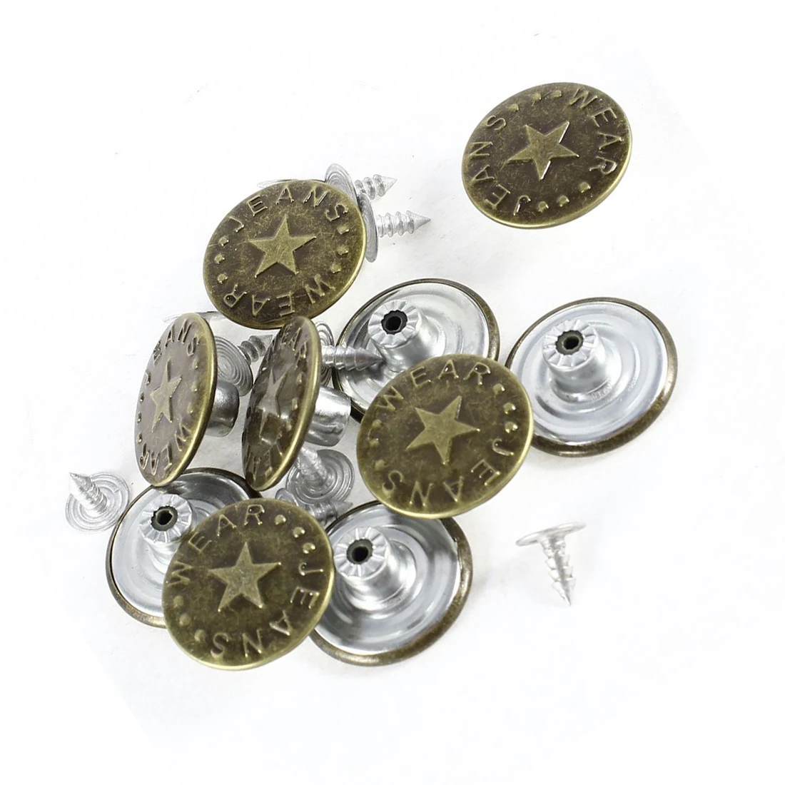 

NOCM Hot 10 Pcs Star Prints Denim Jacket Jeans Metal Tack Button Bronze Tone