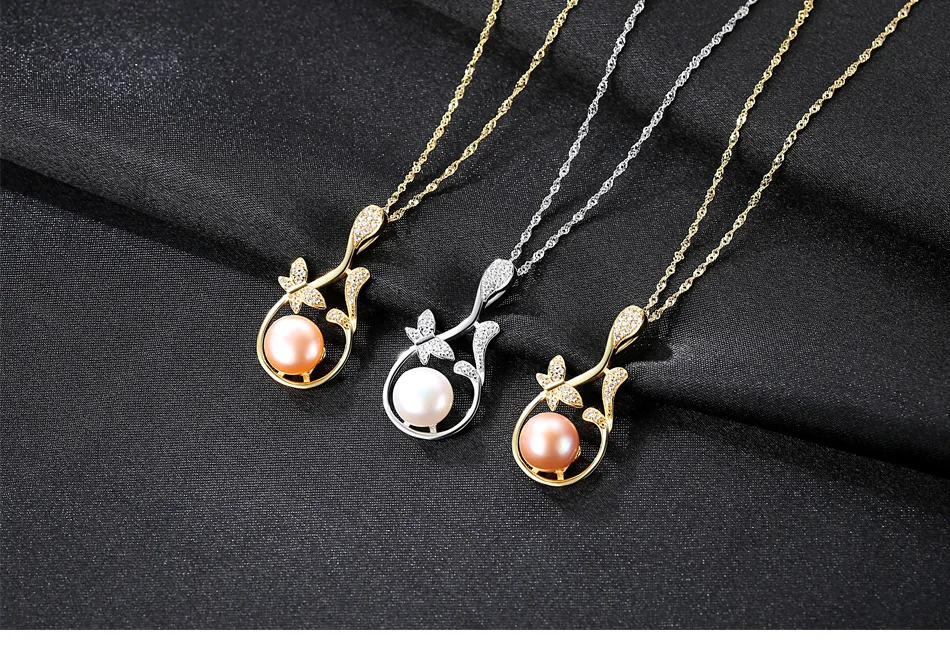 

Natural Freshwater Pearl Pendant S925 Sterling Silver Water Wave Chain Pearl Accessories LBM45