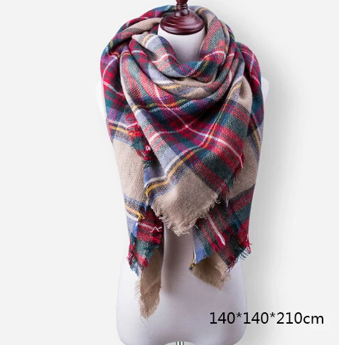 Бренд GROUPJUMP, Модный зимний шарф для женщин, обертывания, треугольный теплый шарф, Клетчатое одеяло, кашемировый женский шарф, женский шарф, Прямая поставка - Цвет: WJ20