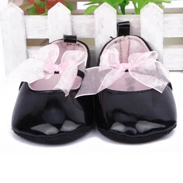

Lovely Toddler Baby Girl Soft Sole Bow knot Pre walker PU Leather Crib Black Shoes