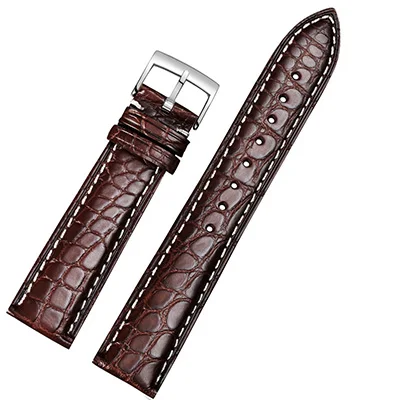 HOWK ремешок для часов 18 мм, 19 мм, 20 мм, 21 мм, 22 мм, 23 мм, 24 мм, кожаный ремешок для часов с пряжкой Alligator Watch Starp - Цвет ремешка: Brown White Sliver
