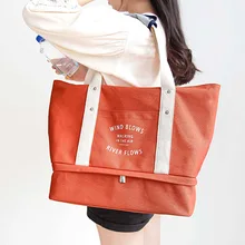 Large Canvas Travel Bag Storage Handbag Practical Travel Accessories Shopping Mom Daily Use Separate Clothes Shoes Pouch Casual