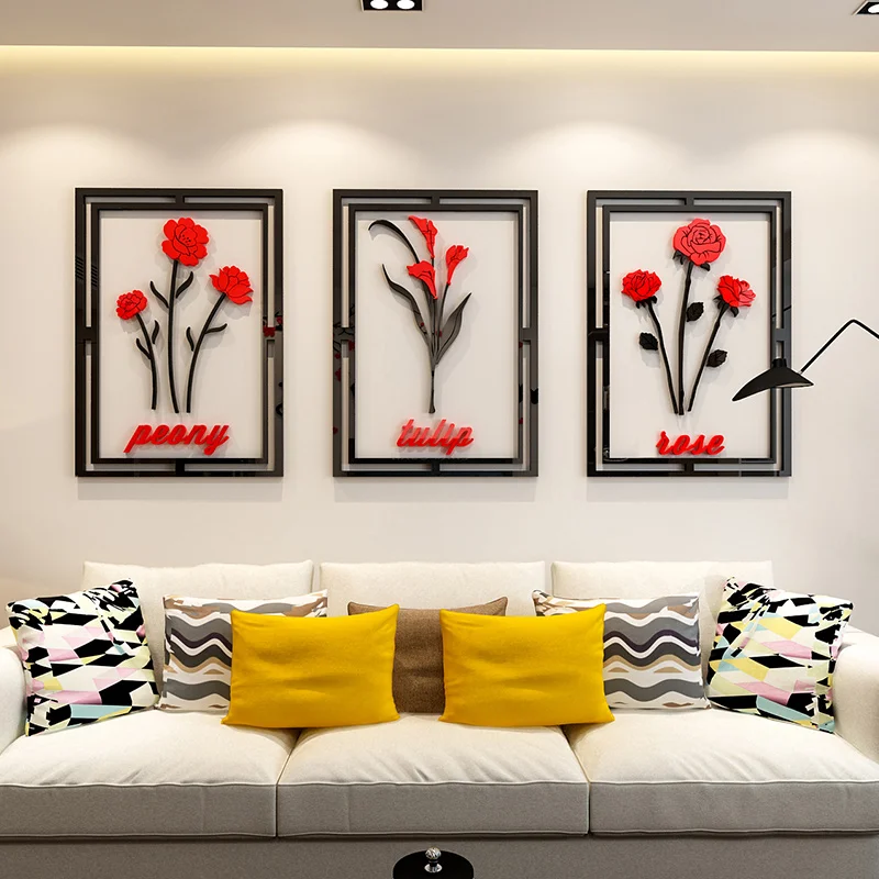 Modern minimalist acrylic flower sticker Triptych 3d wall sticker