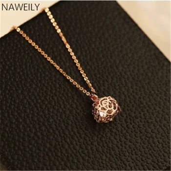 

NAWEILY Hollow Camellia Crystal Necklaces Pendant For Women Luxury Rose Gold Color Short Choker Necklace Jewelry Gifts NWLN101