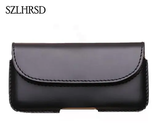 

SZLHRSD Men Belt Clip Genuine Leather Pouch Waist Bag Phone Cover for Apple iPhone 9 Plus X SE 5S 6S 7 Plus 8 4s Cases Black