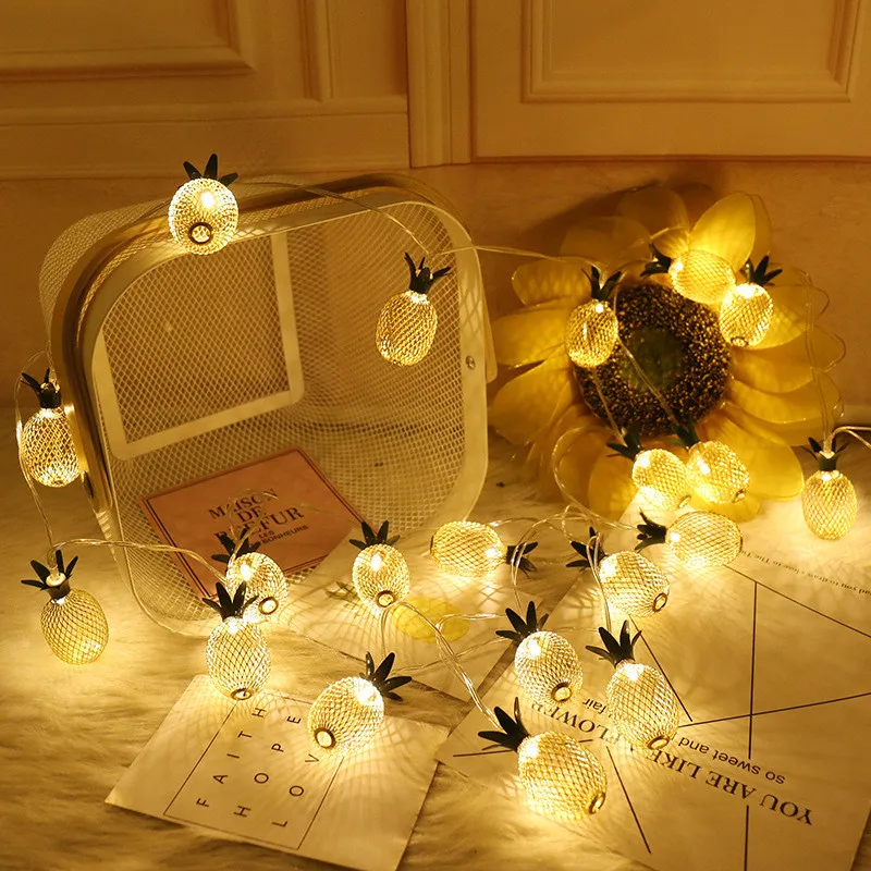 

USB Battery Plug Pineapple Models Wrought Iron Lamp String Retro Room Layout Christmas Wedding Party Home Decorate Holiday Light