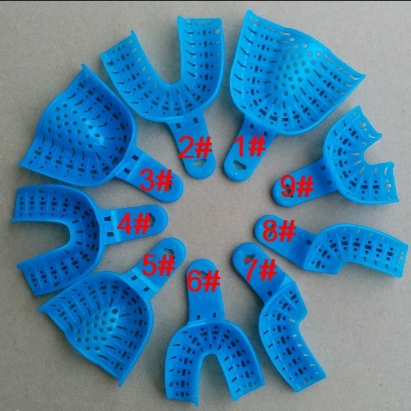 

9 Pieces Blue Dental Supplies Dental Disposable Plastic Impression Tray as shown in photo