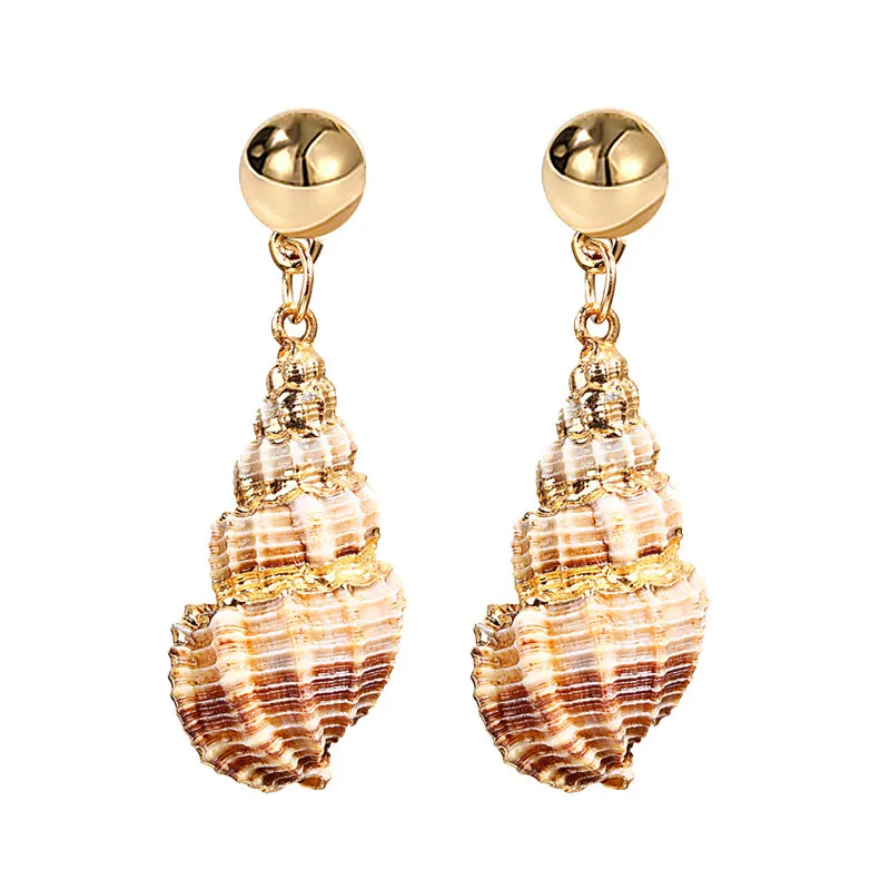 ZORCVENS New Fashion Creative Natural Shell Earrings for Women Boho Handmade Scallop Conch Drop Earrings Jewelry gifts - Окраска металла: 62659