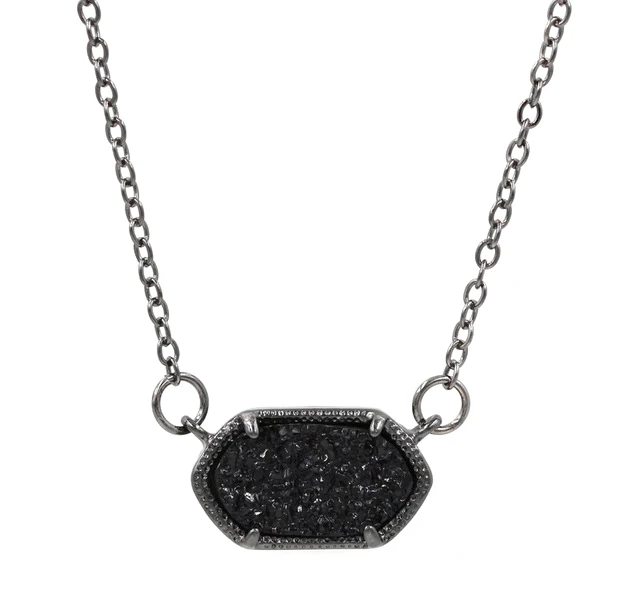 Новое маленькое овальное ожерелье с подвеской Druzy, лучшее качество, золотой цвет, блестящий кулон, ожерелье, женский подарок, модное ювелирное изделие - Окраска металла: Black Black